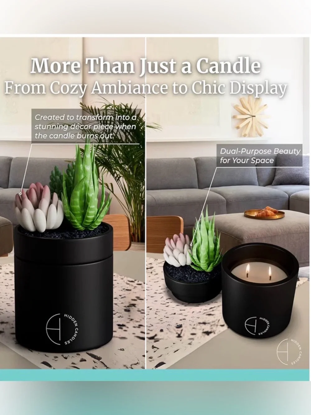 NEW Compact Storage Hidden Candle Beach Bungalow | Scented Candle Faux Succulent